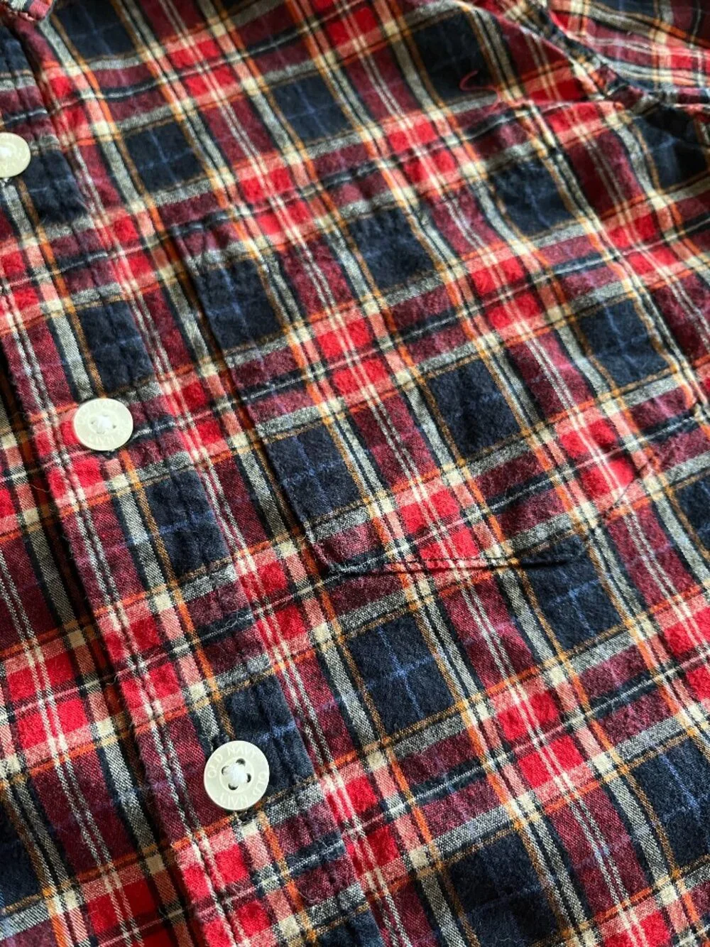 Old Navy red and navy blue plaid button-down shirt S 6-7